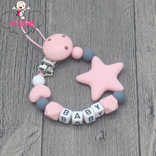 Load image into Gallery viewer, XCQGH Personalized Name Handmade Pacifier Clips Holder Chain Silicone Pacifier Chains Five Star Baby Teether Teething Chain
