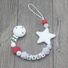Load image into Gallery viewer, XCQGH Personalized Name Handmade Pacifier Clips Holder Chain Silicone Pacifier Chains Five Star Baby Teether Teething Chain
