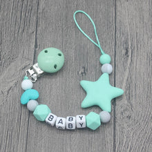 Load image into Gallery viewer, XCQGH Personalized Name Handmade Pacifier Clips Holder Chain Silicone Pacifier Chains Five Star Baby Teether Teething Chain
