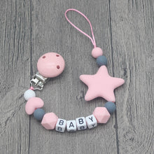 Load image into Gallery viewer, XCQGH Personalized Name Handmade Pacifier Clips Holder Chain Silicone Pacifier Chains Five Star Baby Teether Teething Chain
