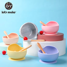Load image into Gallery viewer, Let'S Make 1set Silicone Baby Feeding Set Waterproof Spoon Non-Slip Feedings Silicone Bowl Tableware Baby Products Baby Plate
