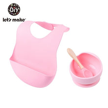 Load image into Gallery viewer, Let'S Make 1set Silicone Baby Feeding Set Waterproof Spoon Non-Slip Feedings Silicone Bowl Tableware Baby Products Baby Plate

